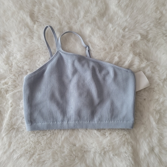 🩵AERIE SEAMLESS RIBBED ONE SHOULDER CROP TOP SIZE M - Picture 3 of 5